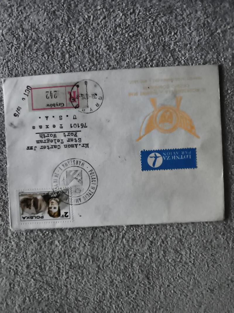 Lettre affranchie Pologne 1975 timbre chien enveloppe oblitérée Air Mail philaté