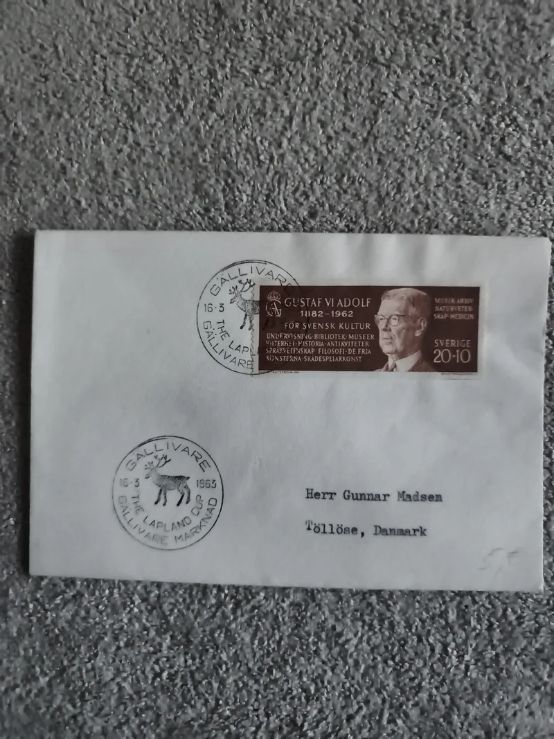 Lettre oblitérée Suède 1963 timbre Gustaf VI Adolf cachet Gällivare philatélie (
