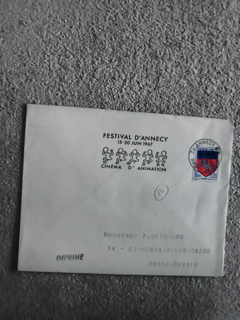 Lettre Festival Annecy 1967 Cinéma Animation cachet illustré philatélie (Ref 27)
