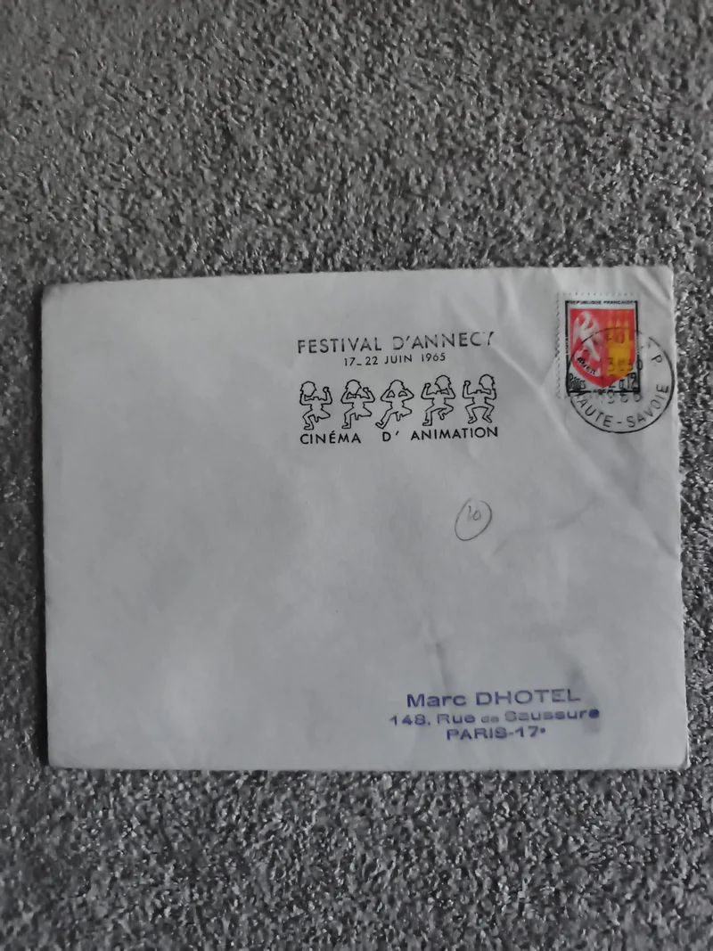 Lettre oblitérée Festival Annecy 1965 cinéma animation Haute-Savoie philatélie