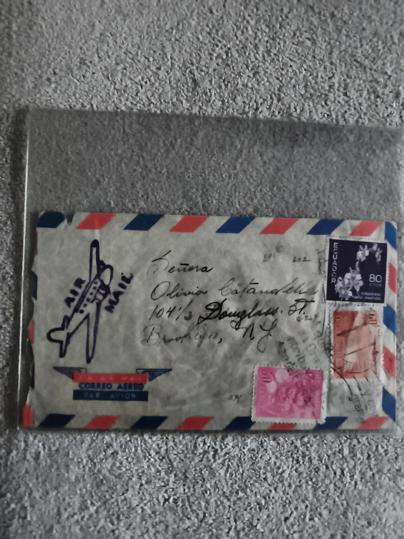Lettre avion affranchie timbres Équateur USA Air Mail décor avion philatélie (Re
