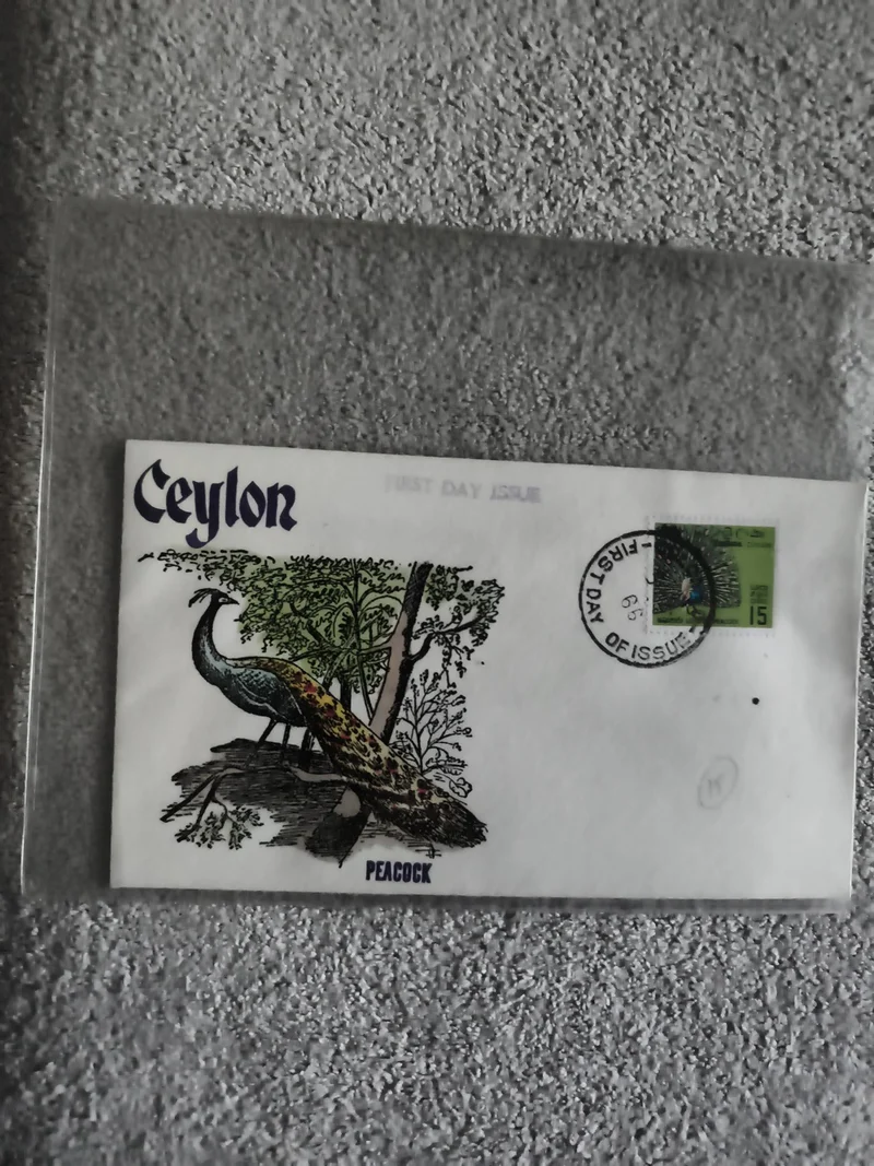 Lettre premier jour Ceylon paon Peacock FDC philatélie (Ref 27)