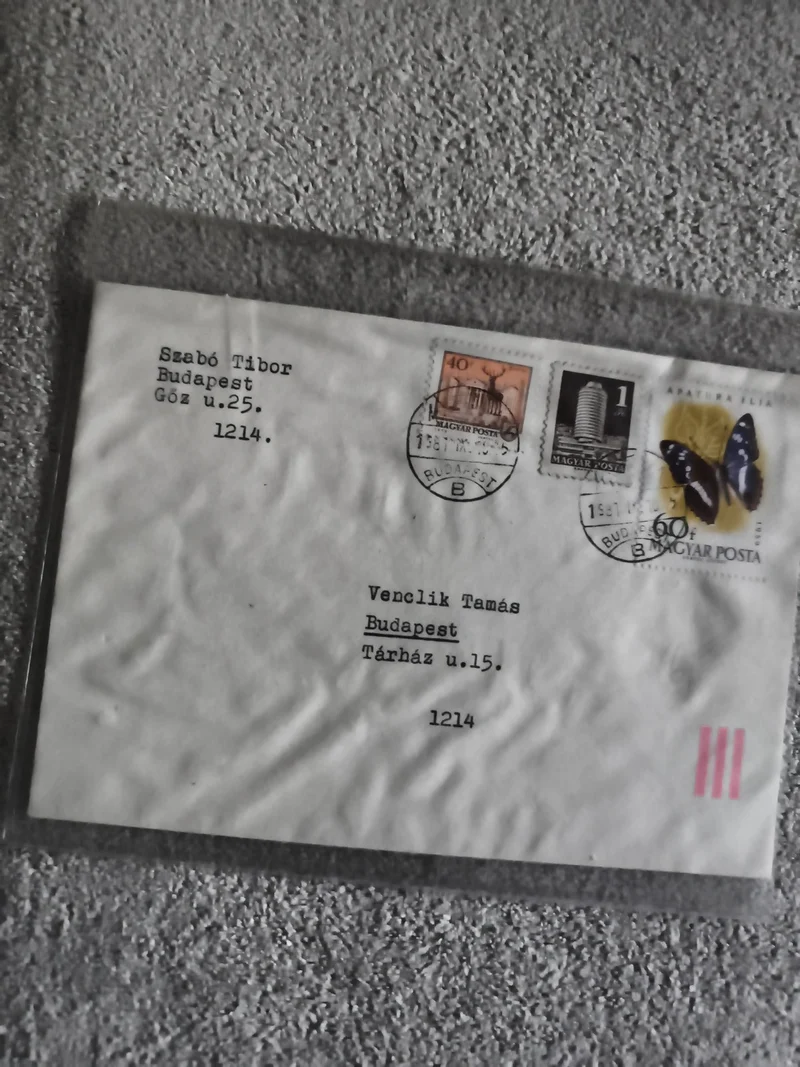 Lettre affranchie Hongrie Budapest timbres Magyar Posta papillon cerf (Ref 27)