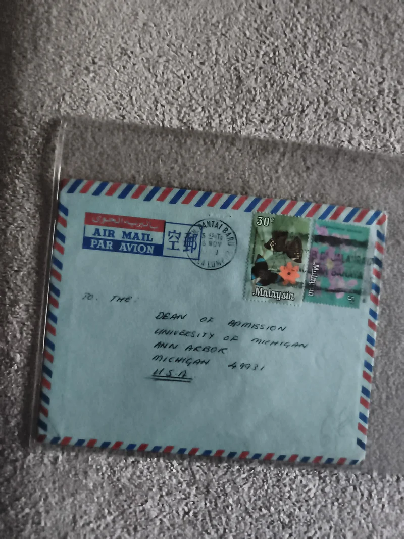 Lettre affranchie Air Mail Malaisie, timbres 30c 15c, Ann Arbor USA, philatélie