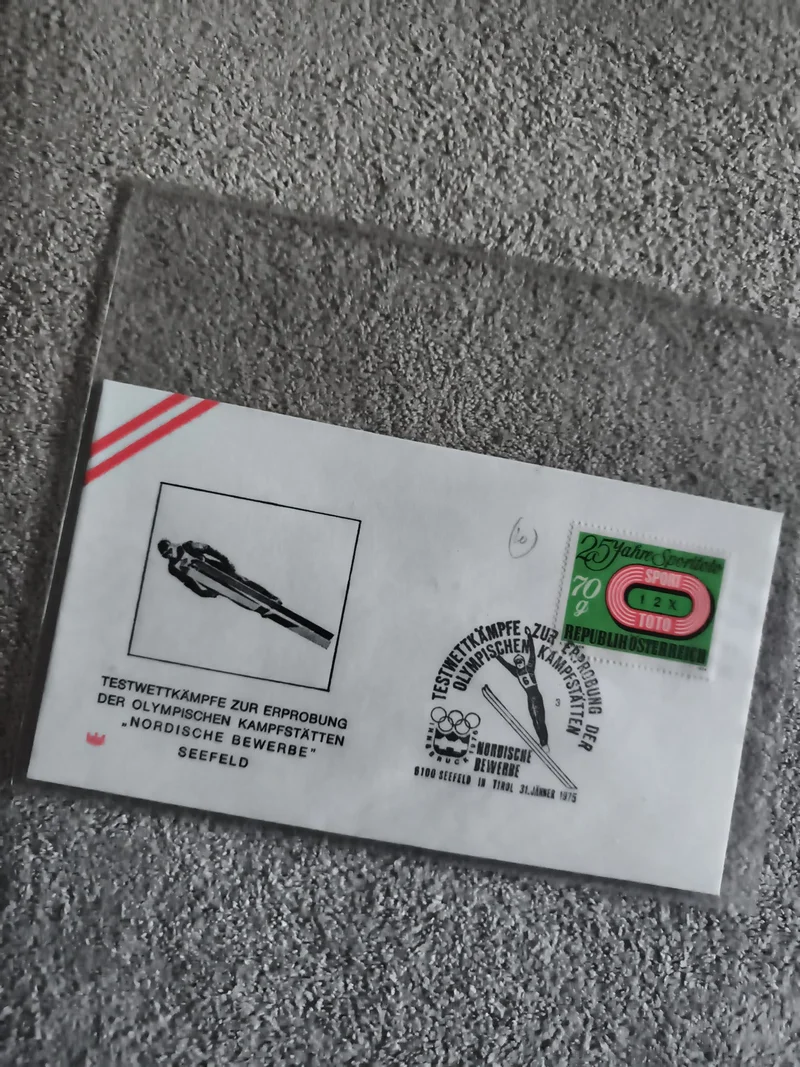 Lettre 1er jour Autriche ski Seefeld 1975 cachet olympique philatélie (Ref 27)