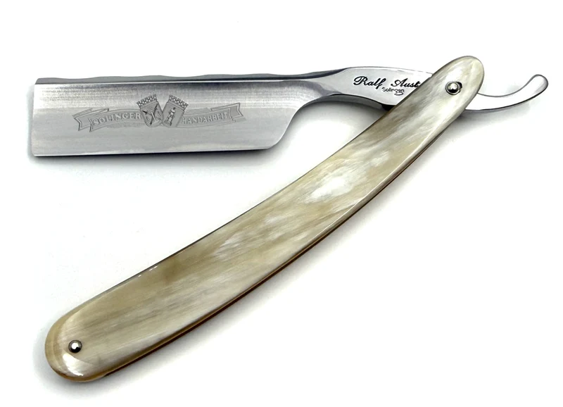 Ralf Aust 6/8 Blade with French Tip & Horn Scales Full Hollow Solingen Straight Razor