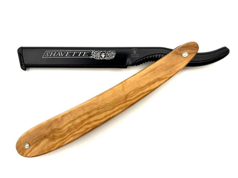 Dovo Black Shavette Straight Razor with Olive Wood Scales
