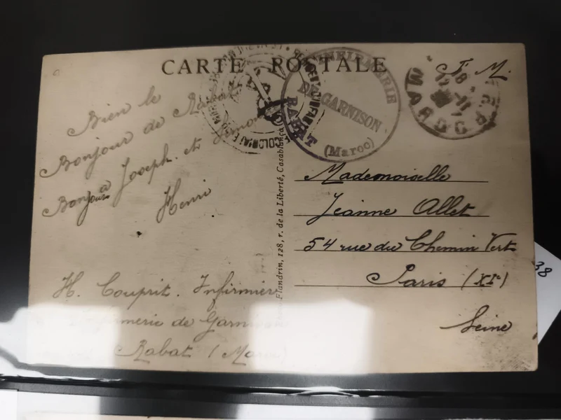 Carte postale timbrée Maroc Rabat Paris philatélie début XXe cachet postal