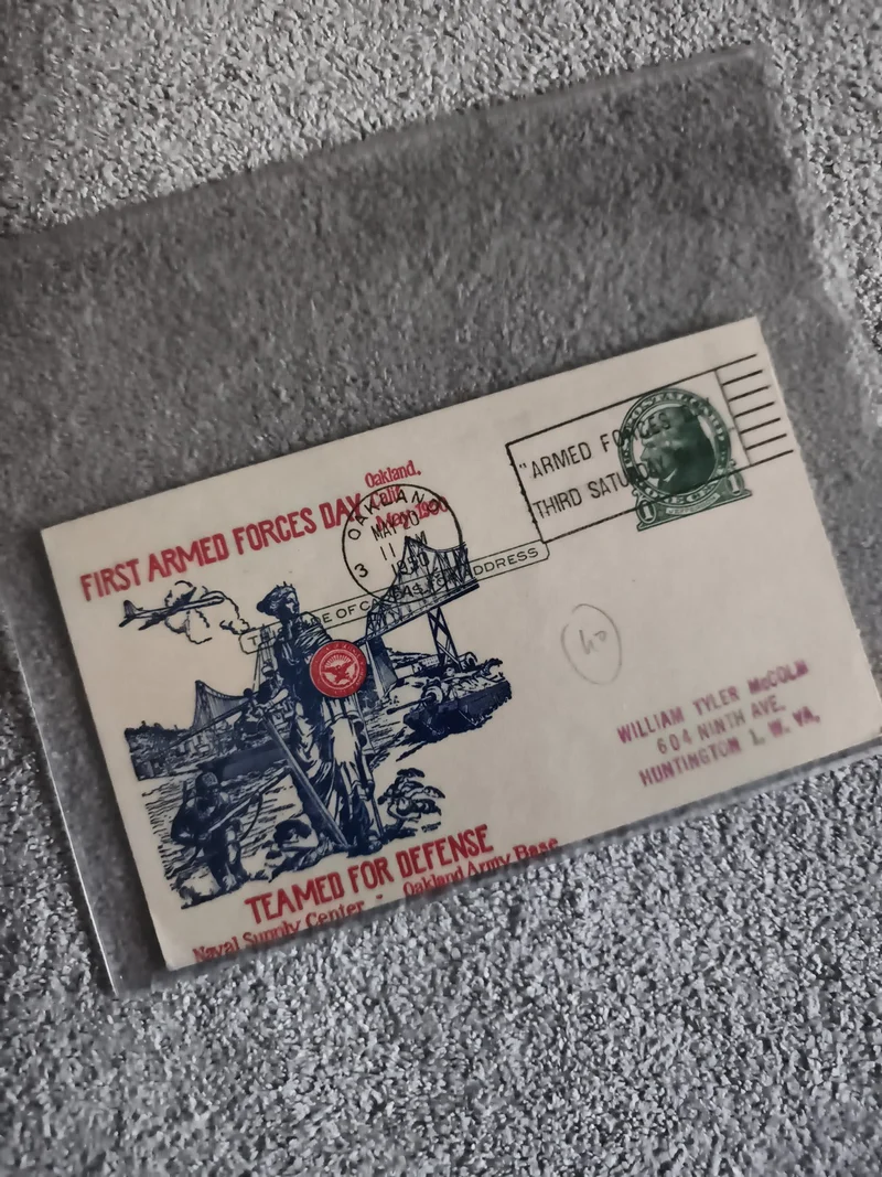 Lettre commémorative Armed Forces Day USA, cachet Oakland, illustration militair