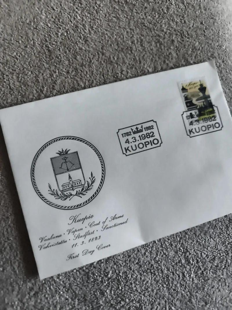 Lettre premier jour Kuopio 1982 Finlande blason timbre philatélie (Ref 27)