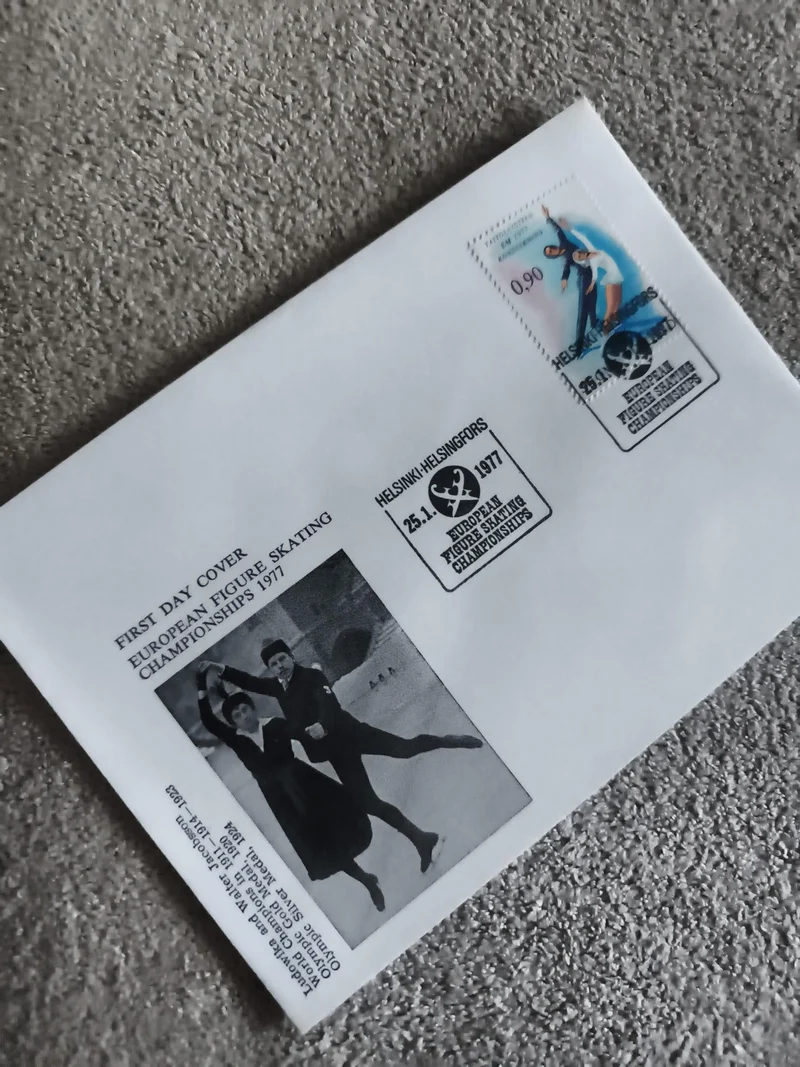 Lettre premier jour patinage Helsinki 1977 FDC timbre 0,90 Finlande philatélie