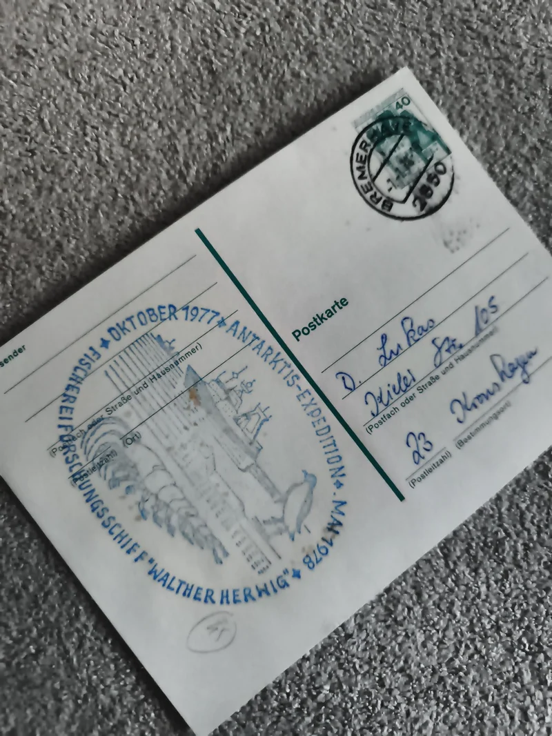 Carte postale expédition Antarctique 1977 cachet Bremen timbre Allemagne philaté