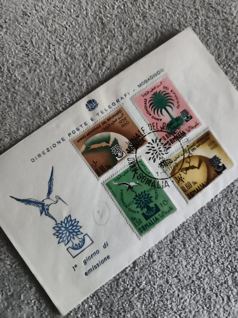 Bloc 4 timbres SOMALIA 1960 Anno Mondiale del Rifugiato 1er jour, FDC, Moqadisci
