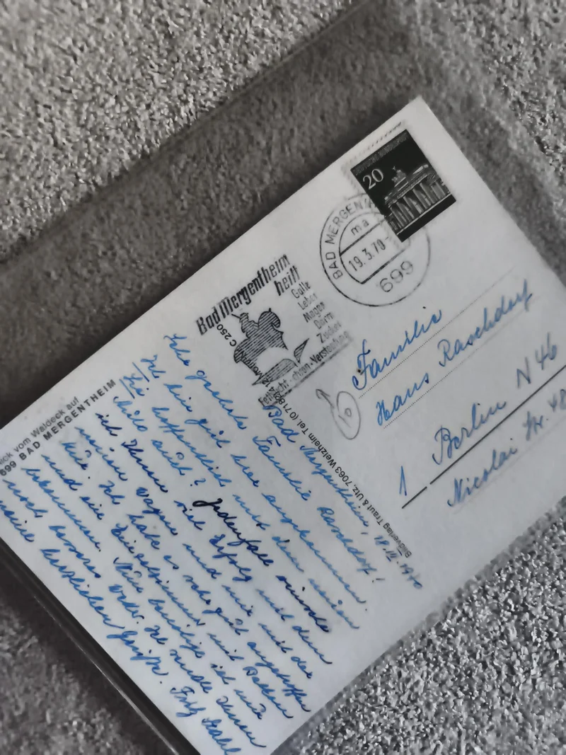 Carte postale Allemagne 1970, timbre 20 Pf, cachet Bad Mergentheim, philatélie