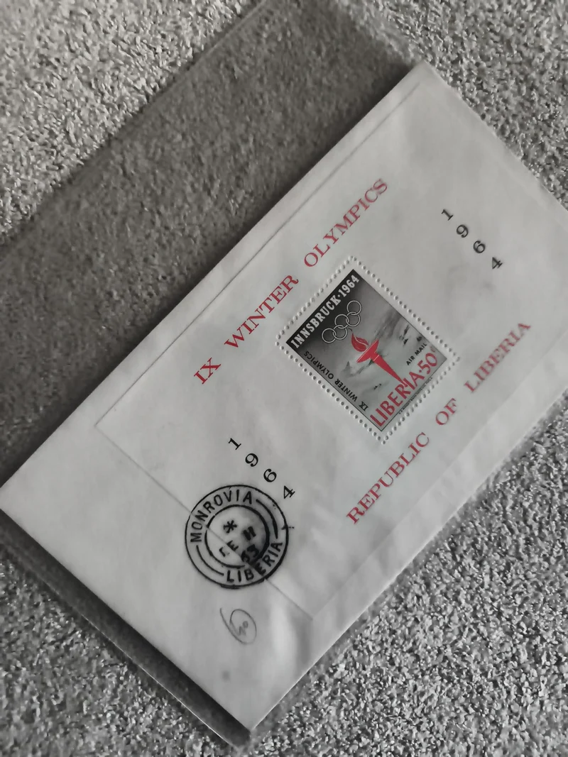 Bloc souvenir timbre Liberia 1964 IX Winter Olympics Innsbruck philatélie (Ref 2