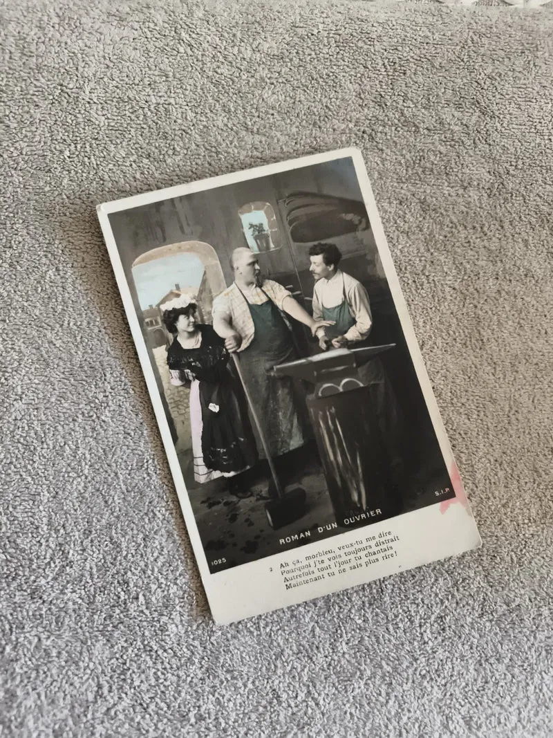 Carte postale illustrée CPA Roman d’un ouvrier scène atelier S.I.P.