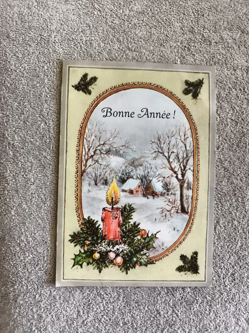 Carte postale Bonne Année hiver bougie paysage neige CPA