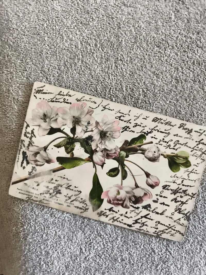 Carte postale illustrée fleurie manuscrite CPA décor floral ancien