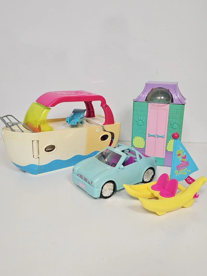 Lot Polly Pocket vintage Ultimate Party Boat, Cruiser Car, Animalerie, Banana Bo