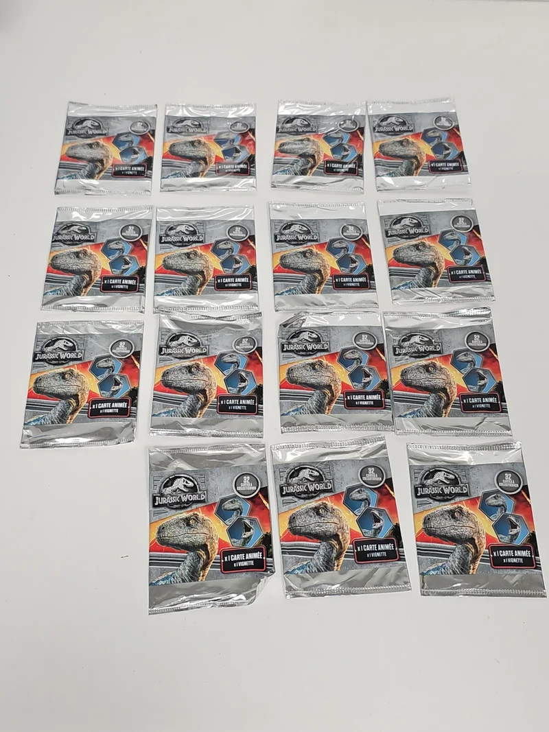 Lot 15 boosters scellés Jurassic World neufs, cartes jeu officiel Jurassic, sous