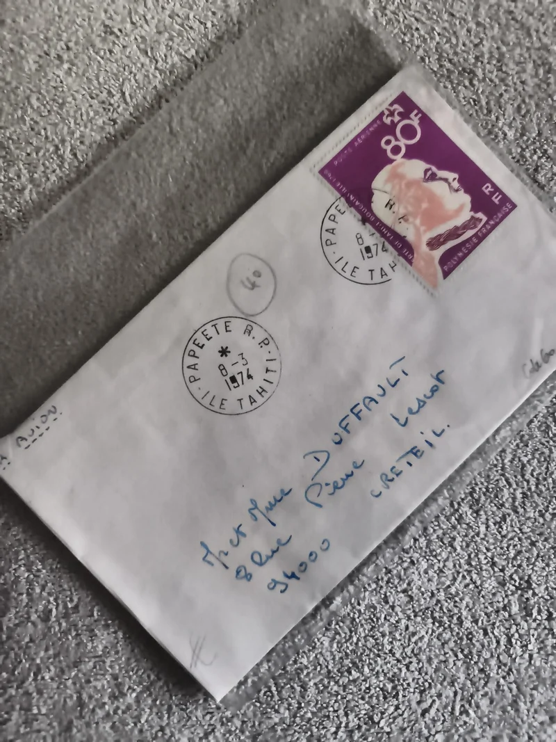 Lettre affranchie 80F Papeete 1974 Tahiti timbre Marianne philatélie (Ref 27)