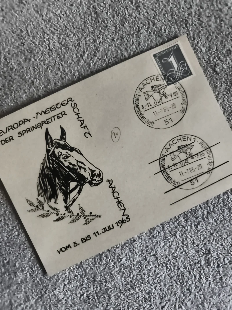Lettre premier jour Aachen 1965 Europa-Meisterschaft équitation philatélie (Ref