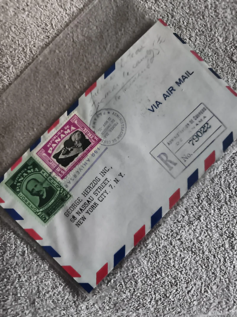 Lettre aérienne Panama timbres George Herzog Inc. affranchissement recommandé