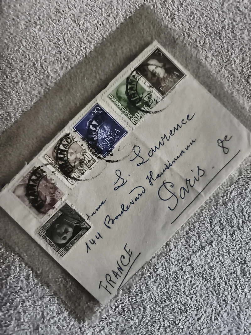 Lettre affranchie timbres Espagne oblitérés Paris France philatélie (Ref 27)