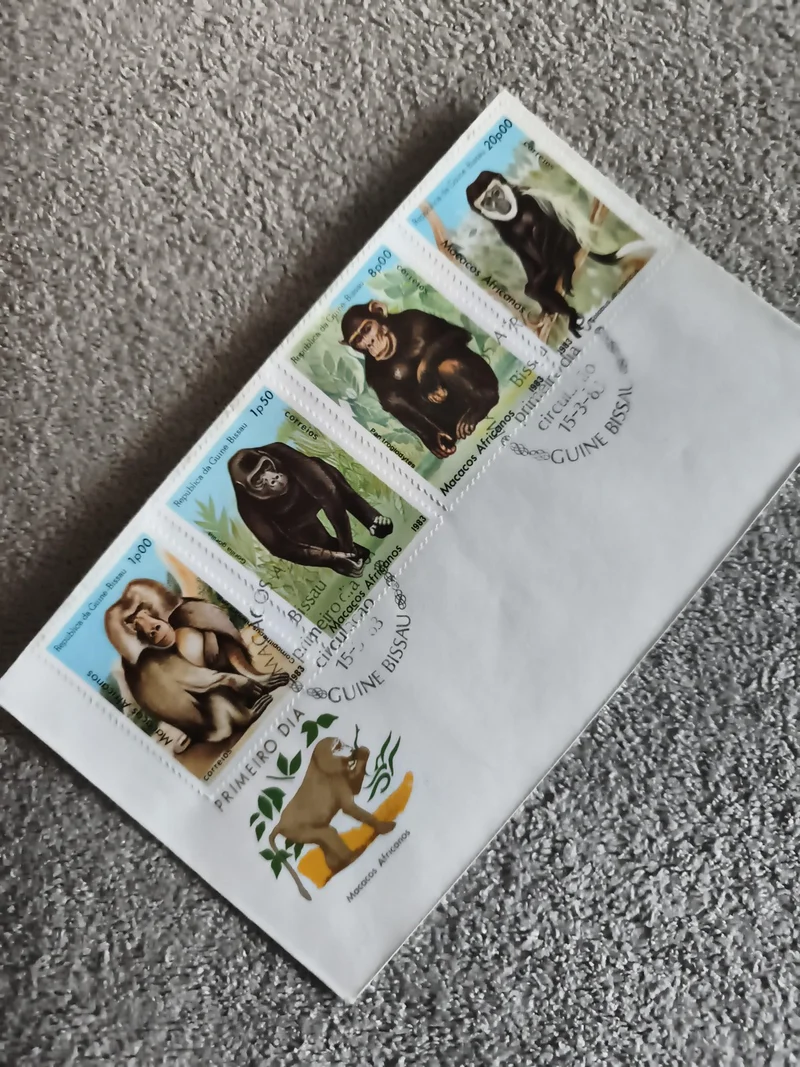 Enveloppe Premier Jour Guinée-Bissau singes timbres Macacos Africanos