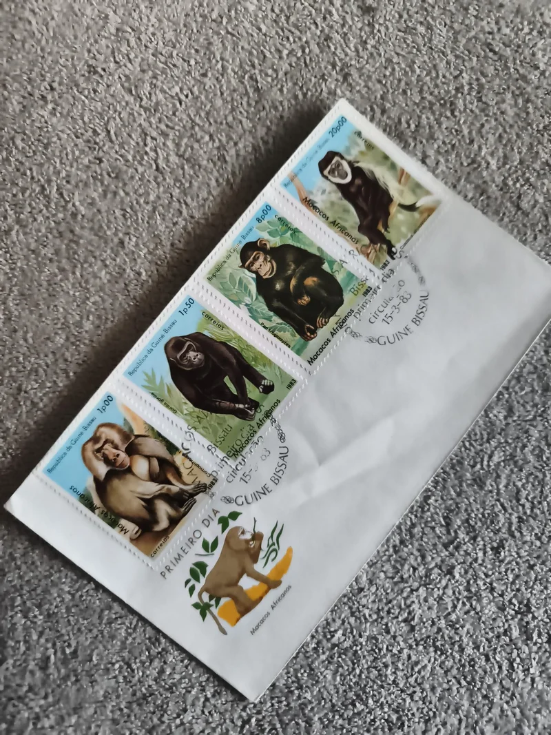 Lettre FDC Guinée-Bissau singes primates 1983 oblitérée philatélie (Ref 27)
