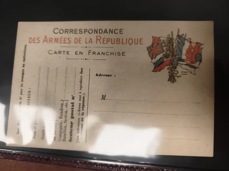 Carte postale militaire Armées de la République, franchise, Alliés, Philatélie