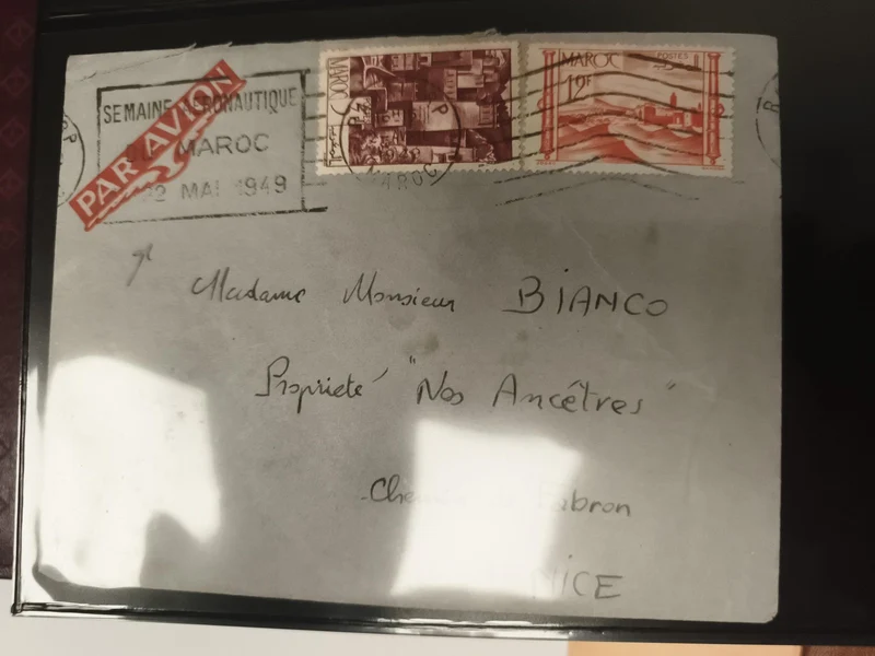 Lettre oblitérée Maroc 1949 Semaine Aéronautique timbres rouges Par Avion