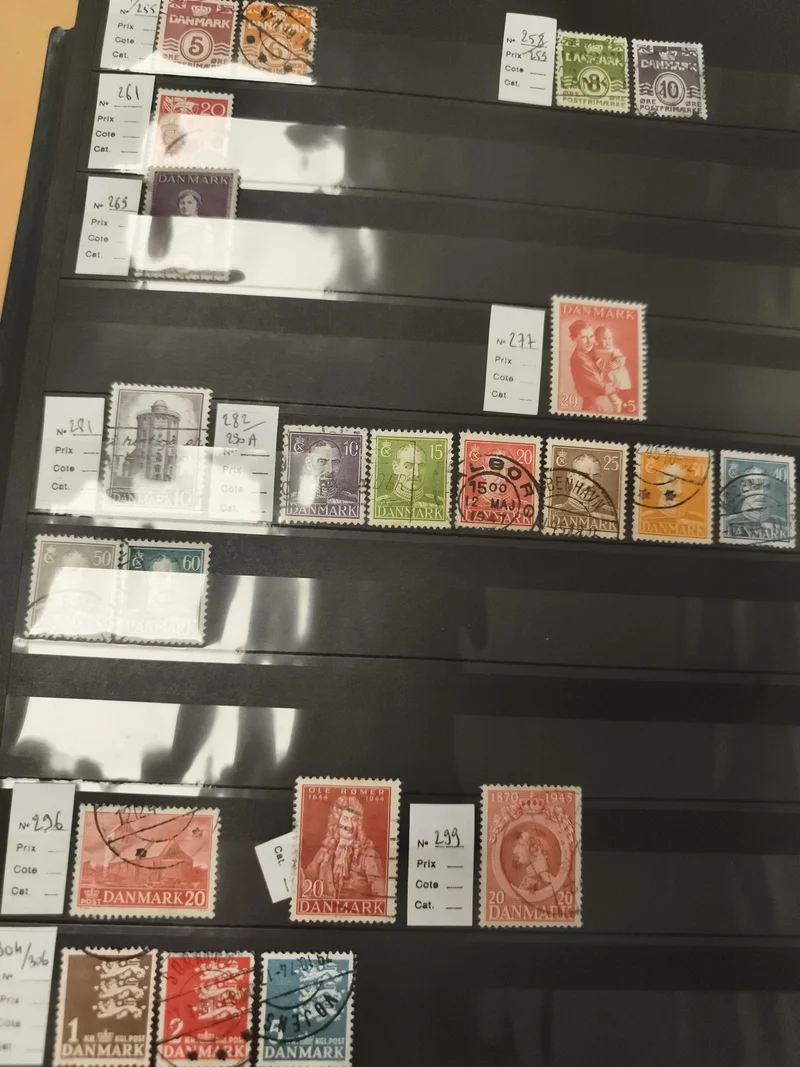 Timbres DANEMARK anciens oblitérés et neufs, thématiques, lot philatélie