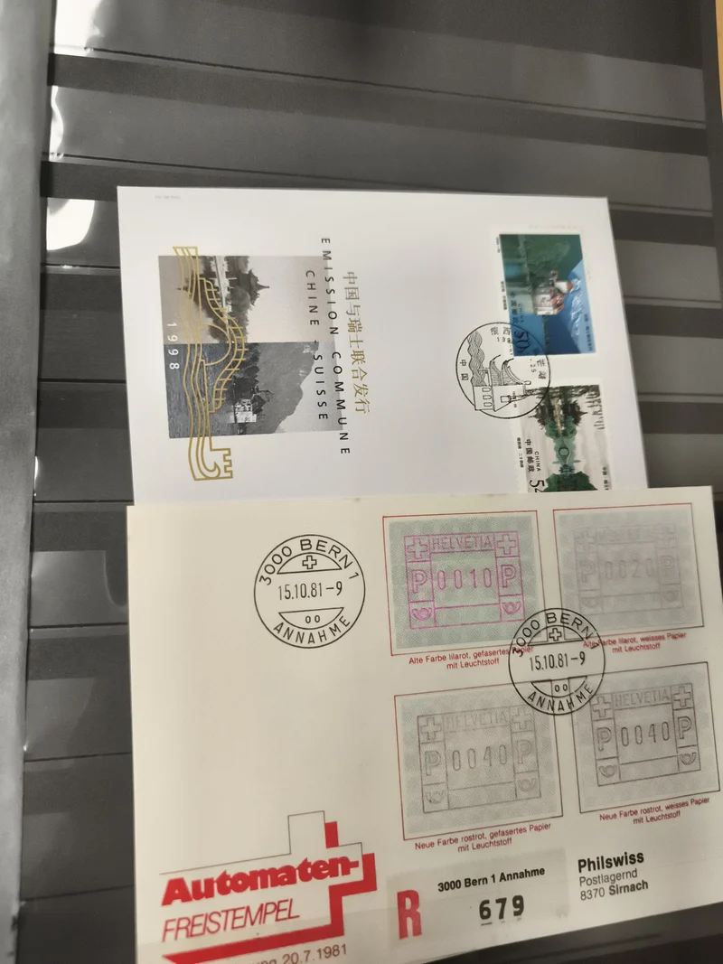 Premiers jour Suisse Chine 1998 + carte Automaten Bern philatélie timbres