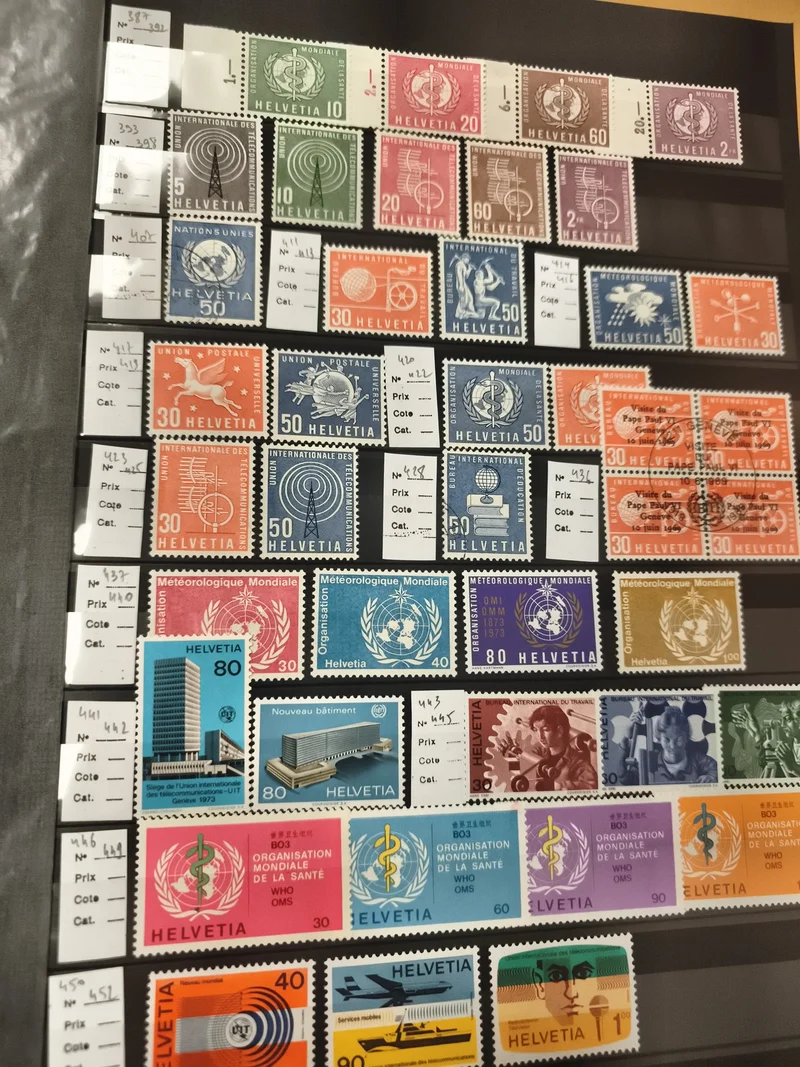 Lot timbres Helvetia ONU OMS Suisse thématique santé organisation philatélie
