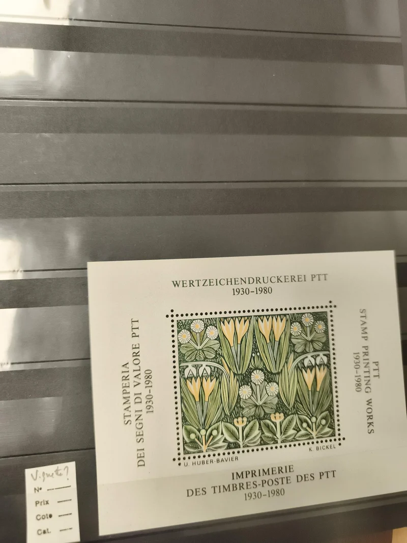 Bloc-feuillet timbre PTT 1930-1980 Imprimerie fleurs Art nouveau philatélie