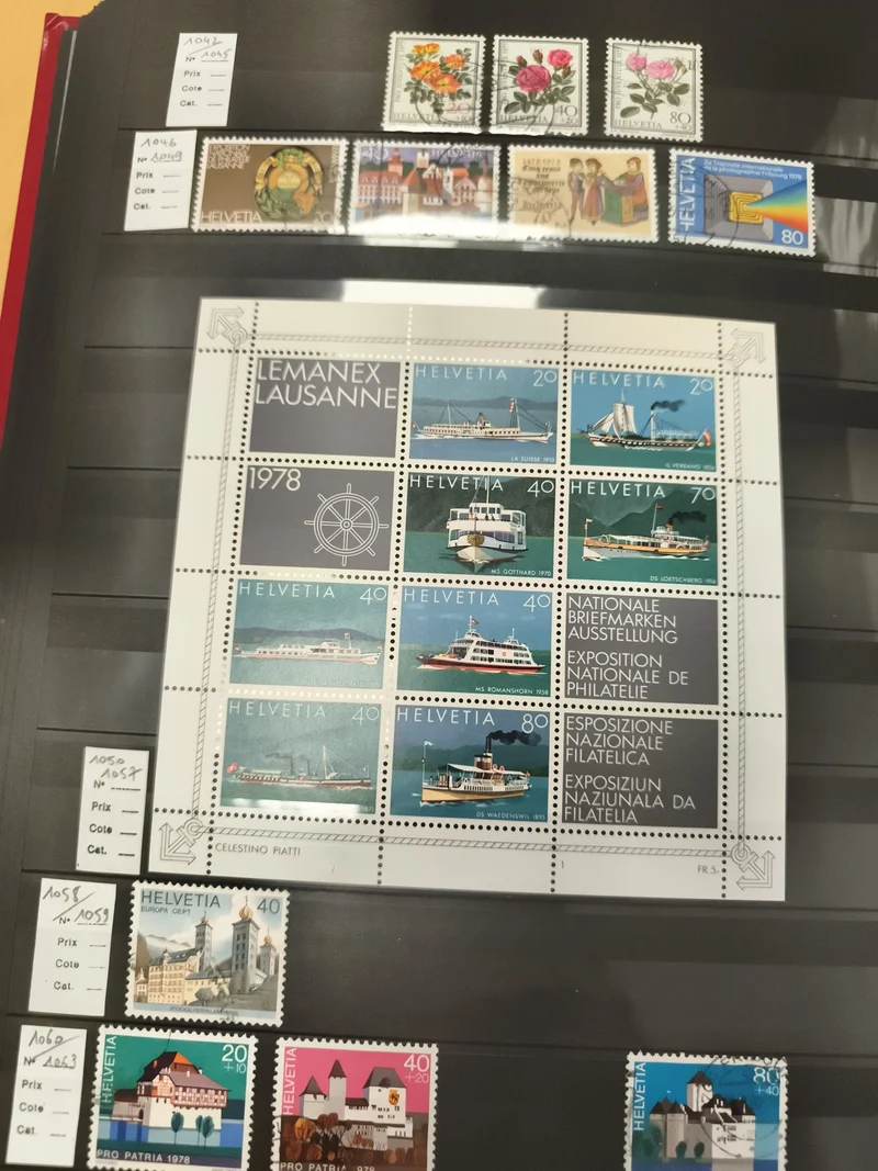 Feuillet timbres Helvetia Suisse 1978 Lemanex Lausanne + timbres fleurs, château