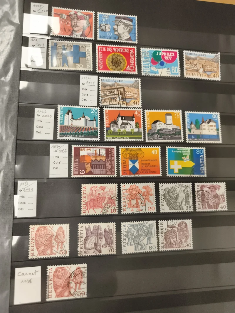 Lot timbres Helvetia Suisse oblitérés, années 1970, Pro Patria, CEPT, thématique