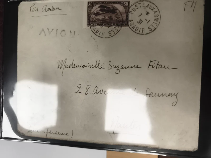 Lettre avion Maroc 1931 timbre 80c Poste aux armées cachet Agadir philatélie