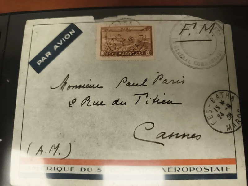 Lettre aérienne Maroc 80c 1938 timbre Fès Batha Cannes philatélie avion