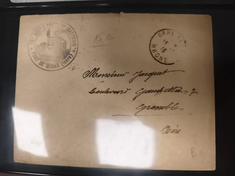 Lettre militaire Fort de Genas Isère 10e régiment artillerie cachet Gare de Rhôn
