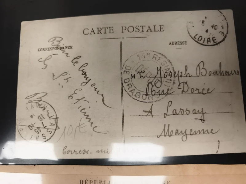 Carte postale militaire régiment 14e Dragons Loire oblitérée adressée Lassay