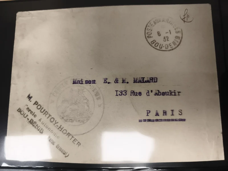 Lettre postale Bou-Denib Maroc 1932 oblitération tampon Paris philatélie