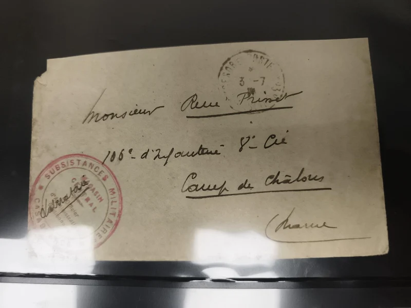Lettre militaire France 108e Infanterie Châlons tampon Subsistances philatélie