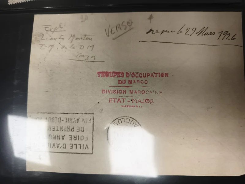 Lettre militaire Maroc 1926 Troupes d’Occupation cachets philatélie armée