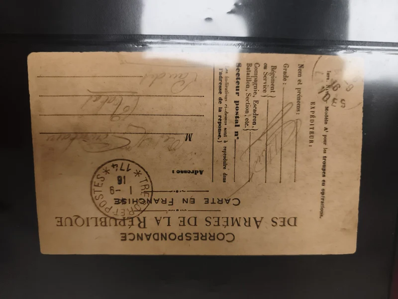 Carte postale militaire France 1916, correspondance armée, tampon Trésor et Post