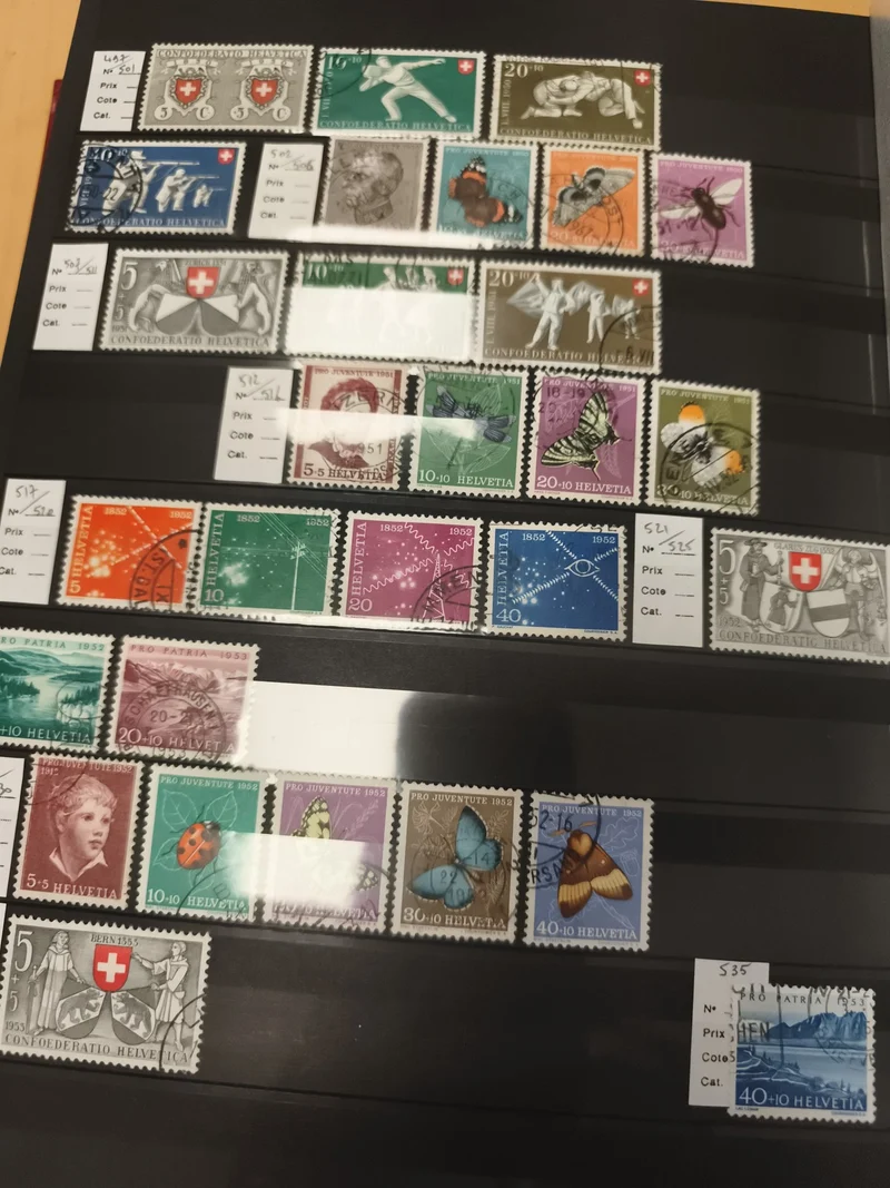 Lot timbres Suisse Helvetia animaux sport Pro Juventute Pro Patria oblitérés