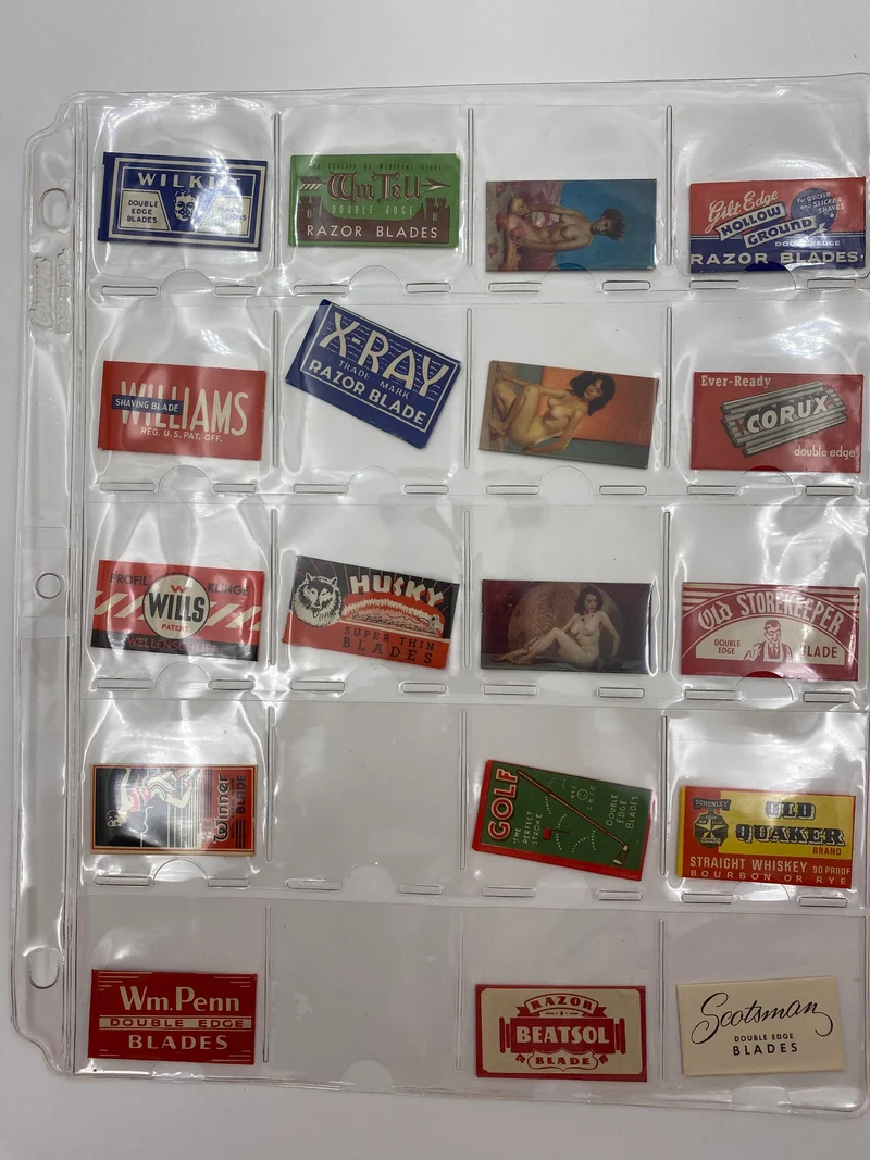 Collection Page of 18 Vintage Double Edge Razor Blades with nudes