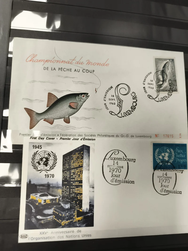 Enveloppes Premier Jour Luxembourg pêche ONU, timbres thématiques, 1963-1970