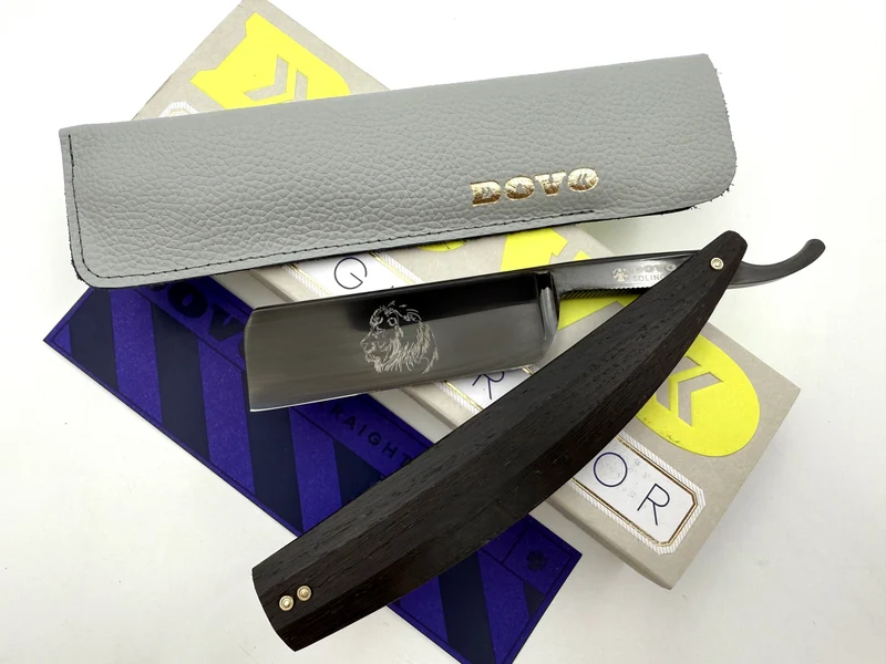 Dovo "Arena Smoked" 8/8 Black Blade with Oak Scales Full Hollow Solingen Straight Razor
